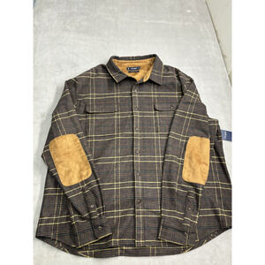 Lucky Brand Shirt Mens 2XL Brown Plaid Classic Fit Suede Elbow Patches New NWT